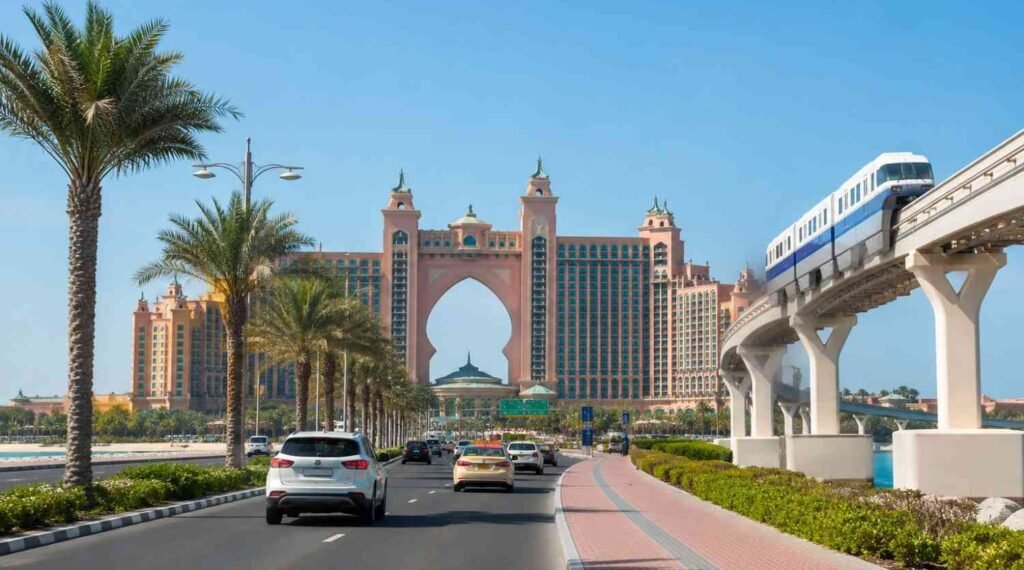 Coastal boulevard with resort views
