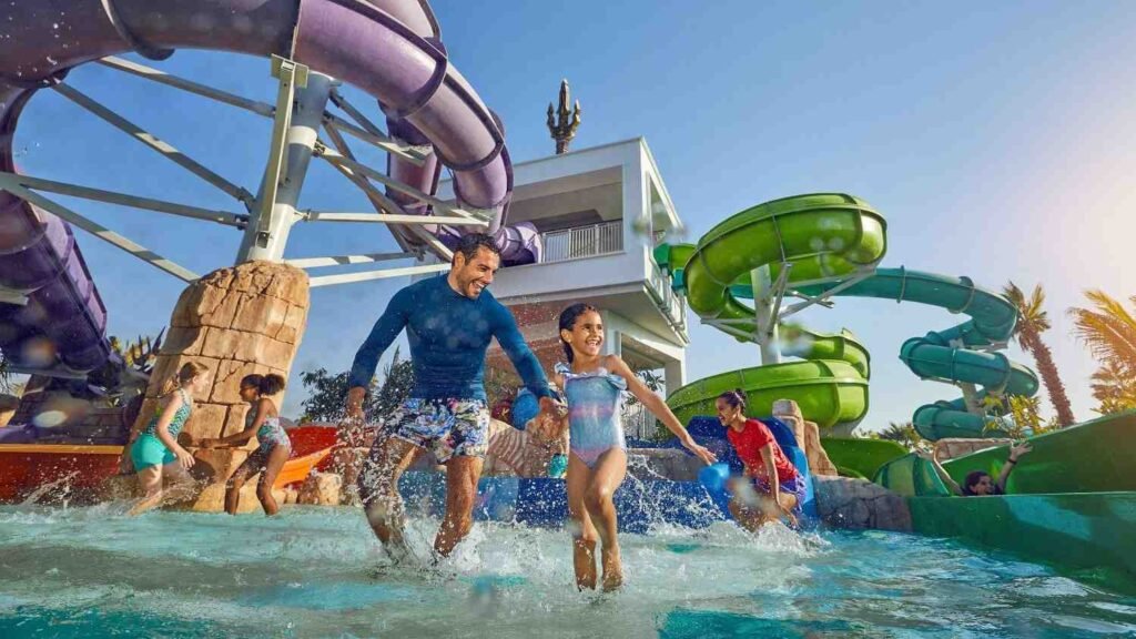 family having fun at aquaventure world Dubai