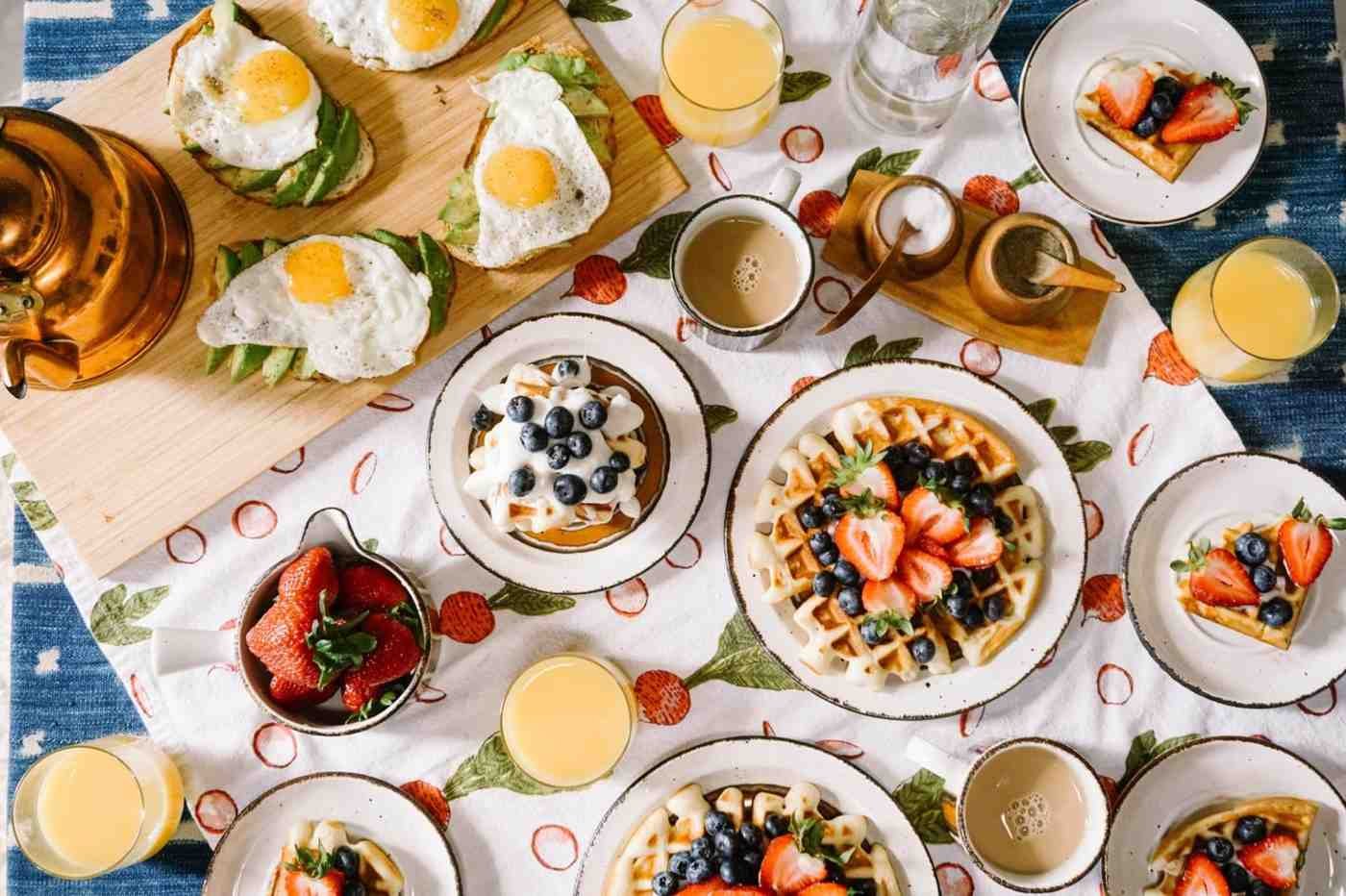 massive breakfast spread in restaurant in Dubai